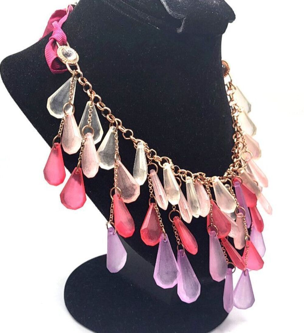 Coldwater Creek Lucite Acrylic Transparent Teardrop Bib Statement Necklace 21in